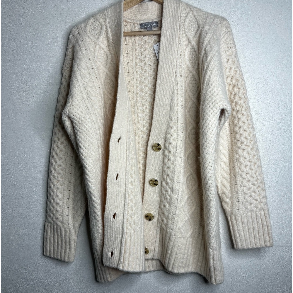 J. Crew cable knit stretch cardigan sweater women’s size small beige